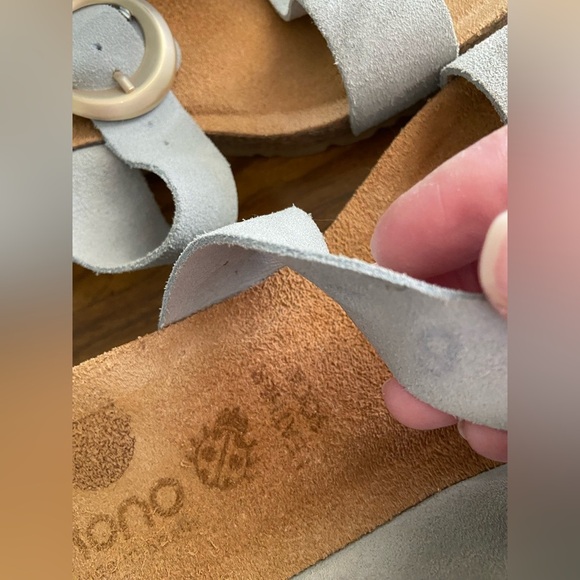 Yokono Sandals Women's 9 Blue Gray Leather Cork Wedge Buckle Made In Spain - Picture 4 of 9